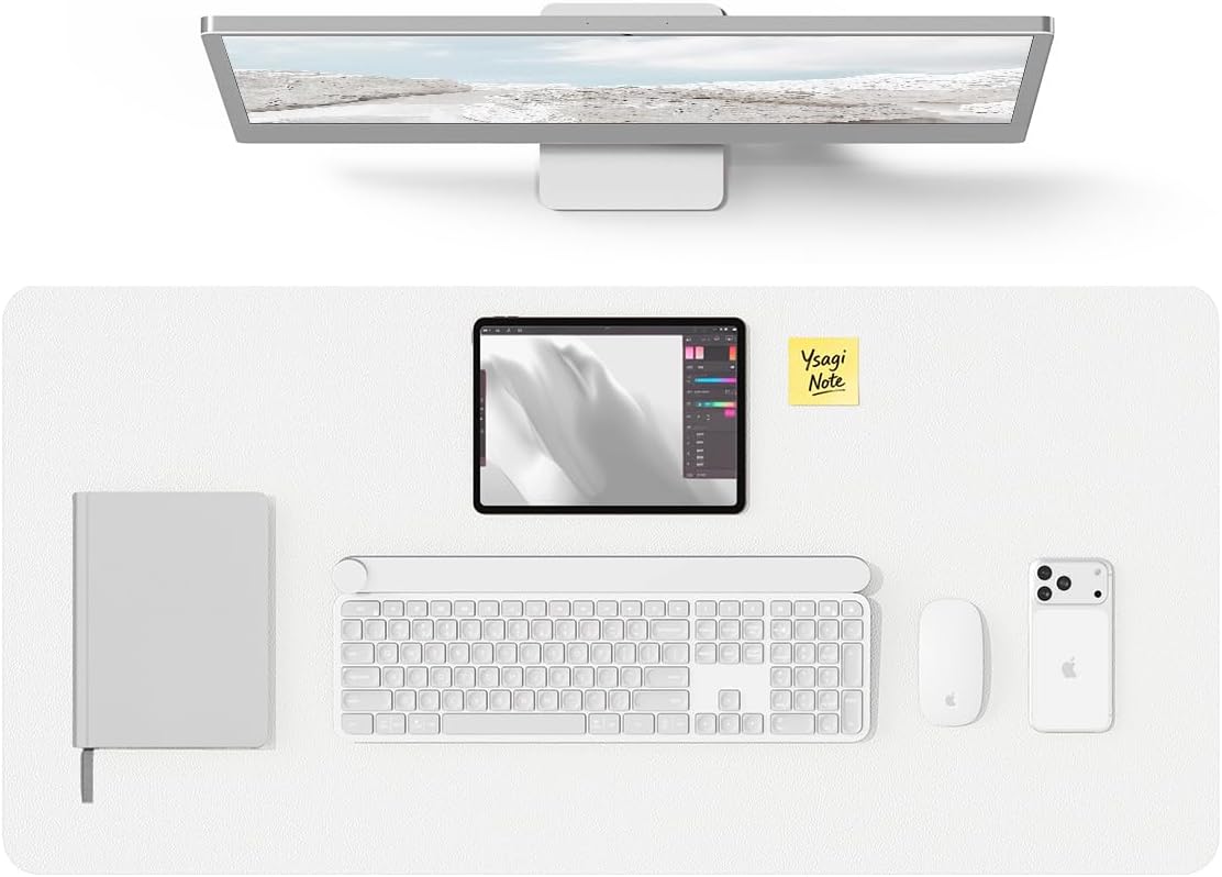 YSAGi leather desk protector, white, 31.5 by 15.8 inches