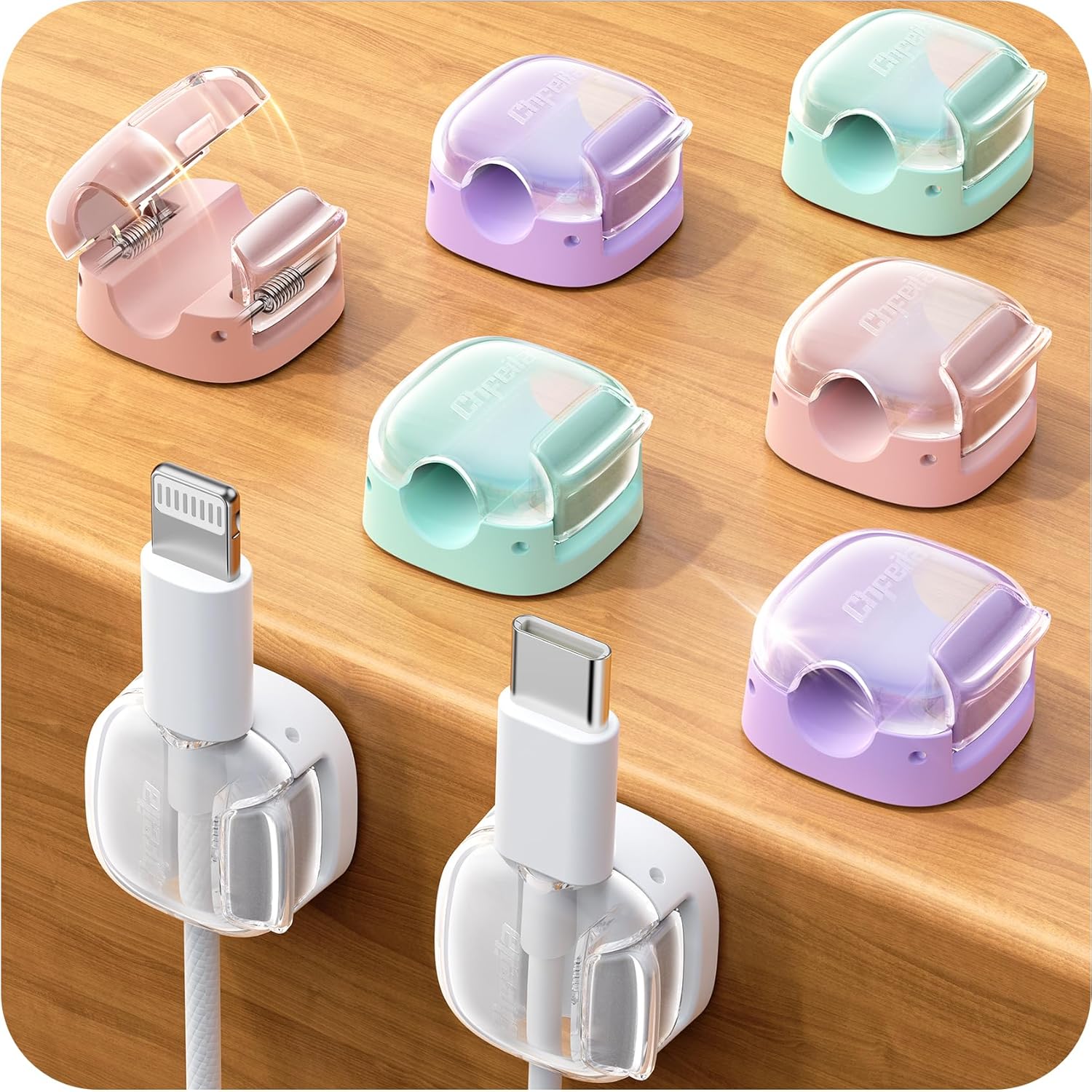 Pastel silicone cable clips, 8-pack
