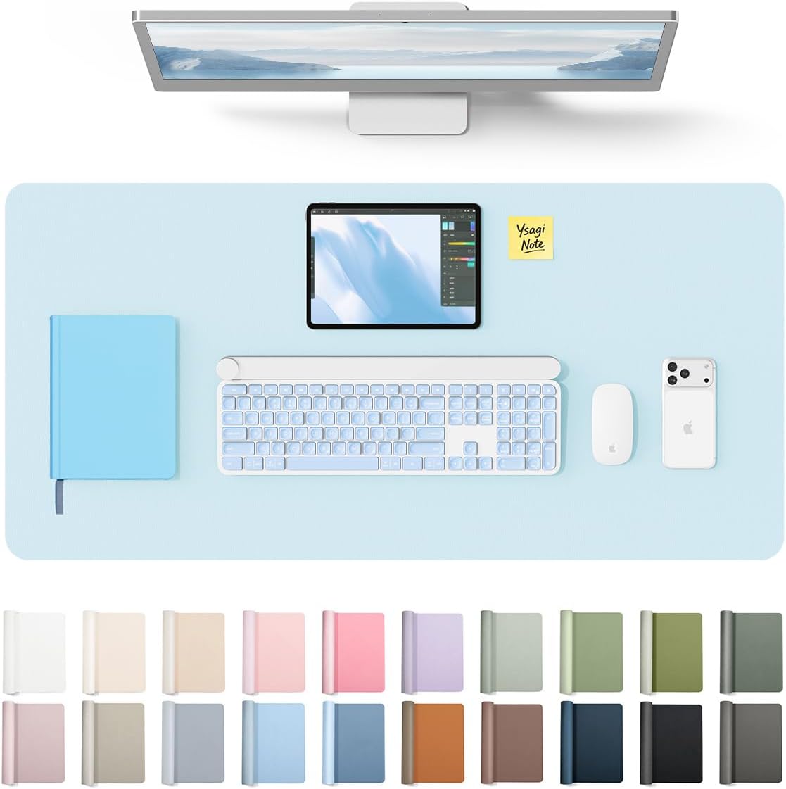 YSAGi leather desk pad, baby blue, 31.5 by 15.8 inches