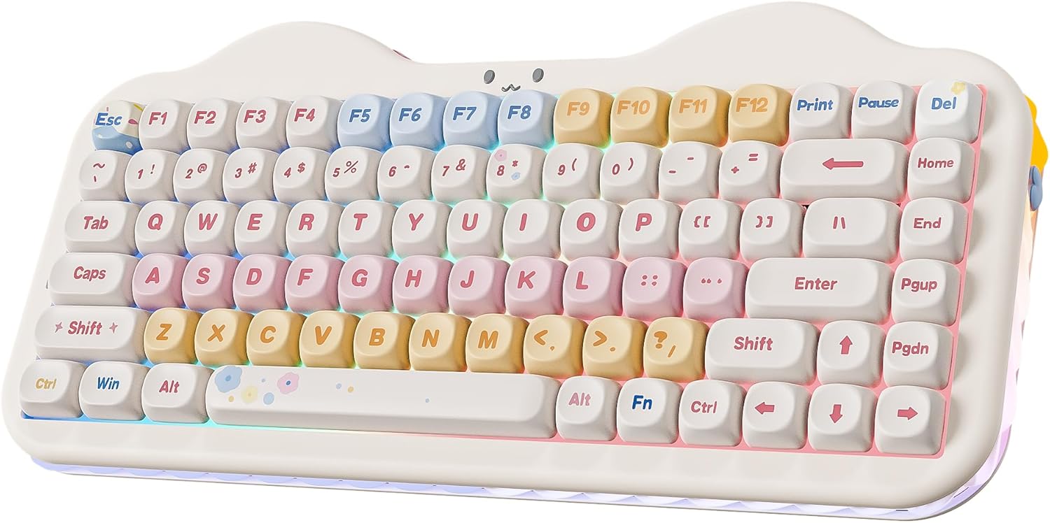 YUNZII C75 wireless mechanical keyboard, cake design, beige and pastel