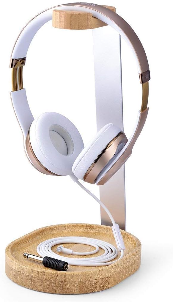Avantree TR902 wooden and aluminum headphone stand — natural warm wood tone