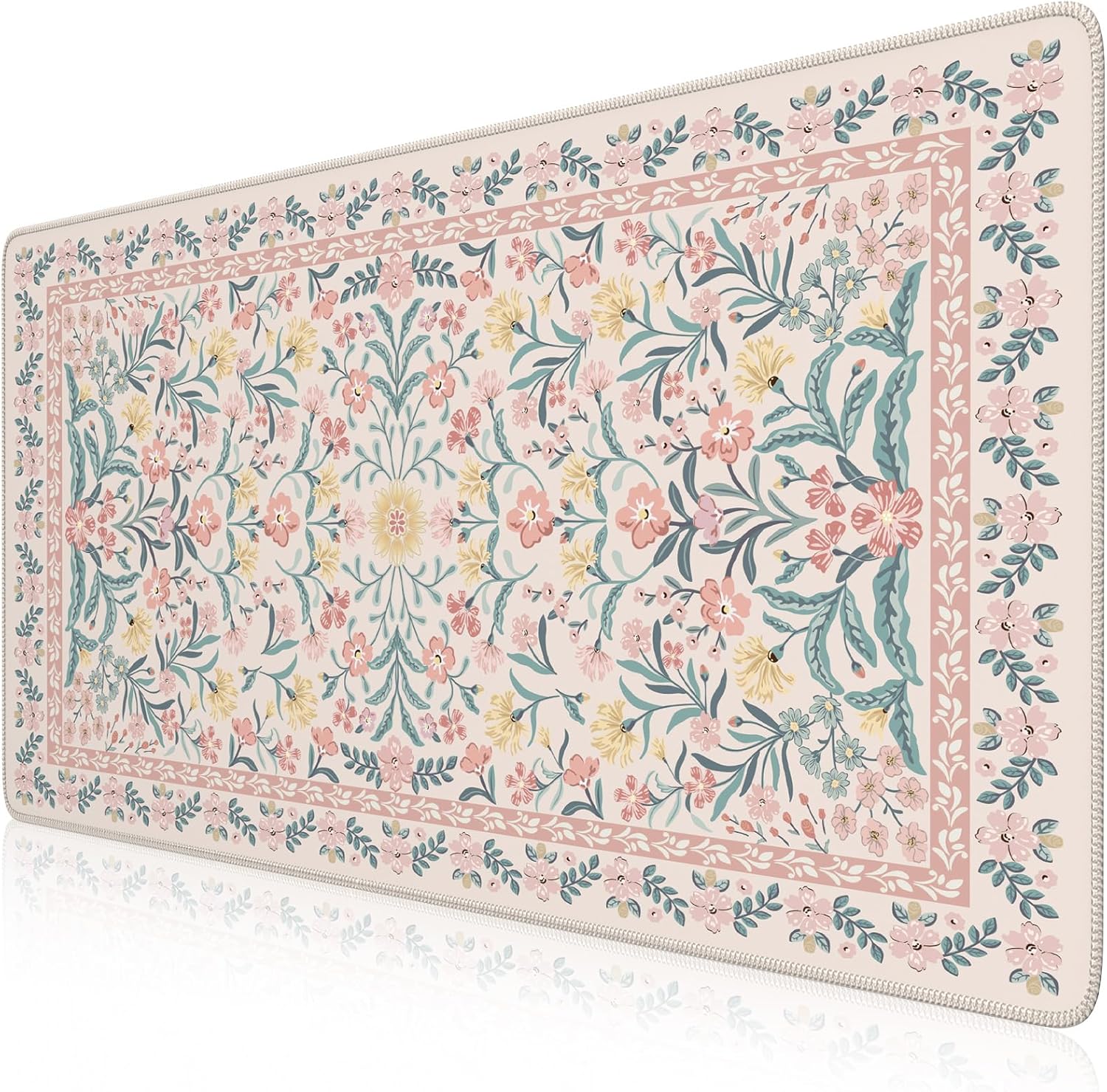 iCasso pink floral desk mat — large extended mouse pad with vintage botanical print