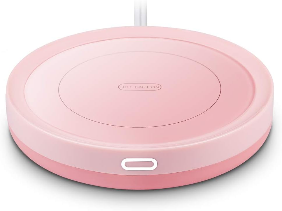 Smart pink coffee warmer — USB mug warmer with auto shut-off